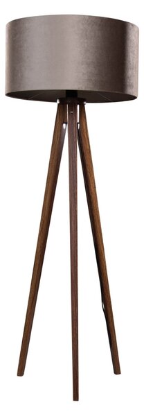 Lampa podłogowa na trójnogu z drewna orzechowego z abażurem z weluru taupe 50 cm - Tripod Classic