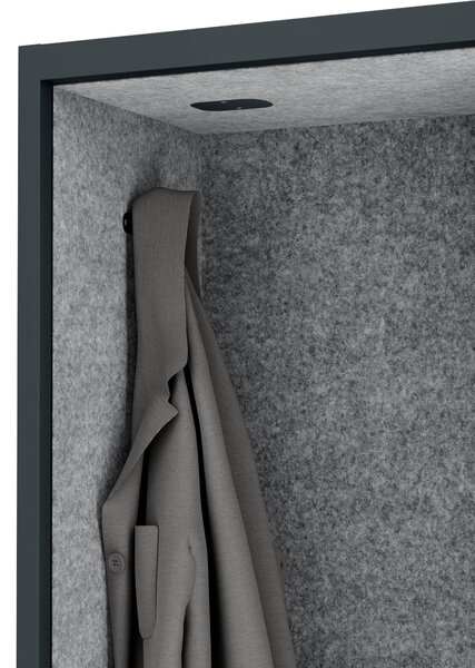 Szafa z siedziskiem i strefą wyciszenia SALLY MentalBox, antracytowy korpus, szare siedzisko, 1850 x 600 x 400 mm