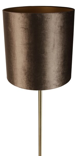 Lampa podłogowa mosiężna z welurowym abażurem brązowym 40cm - Simplo