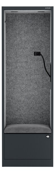 Szafa z siedziskiem i strefą wyciszenia SALLY MentalBox, antracytowy korpus, szare siedzisko, 1850 x 600 x 400 mm