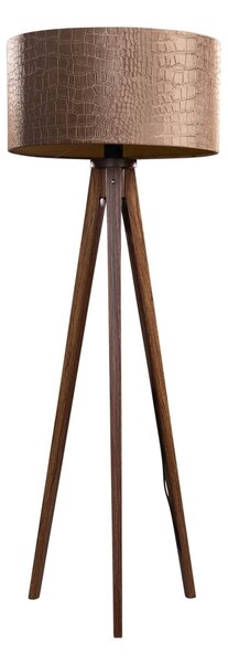 Lampa podłogowa na trójnogu z drewna orzechowego z welurowym abażurem wzór krokodyla 50 cm - Tripod Classic