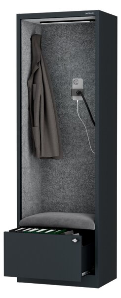 Szafa z siedziskiem i strefą wyciszenia SALLY MentalBox, antracytowy korpus, szare siedzisko, 1850 x 600 x 400 mm