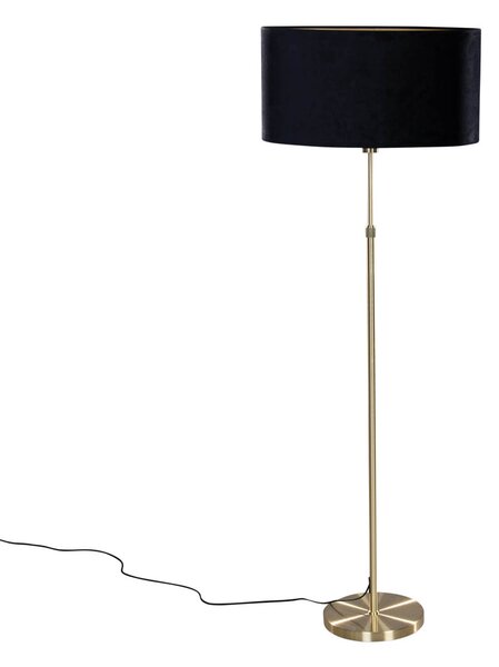 Lampa podłogowa złota z owalnym aksamitnym abażurem czarnym 50 cm - Parte