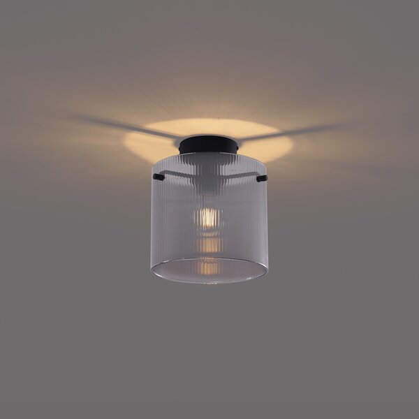 Lampa sufitowa w stylu art deco, czarna z dymionym szkłem - Laura