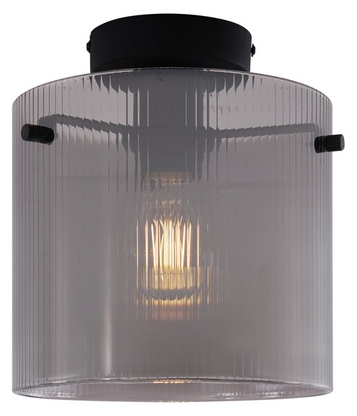 Lampa sufitowa w stylu art deco, czarna z dymionym szkłem - Laura