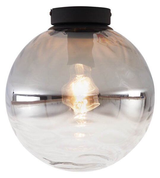 Designerska lampa sufitowa czarna z przydymionym szkłem - Pillon