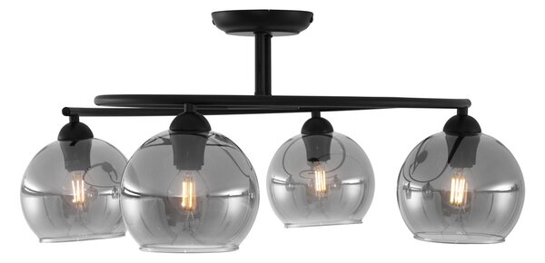 Nowoczesna lampa sufitowa czarna z dymionym szkłem, 4 źródła światła - Alanis