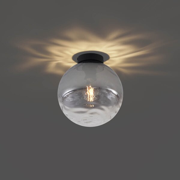 Designerska lampa sufitowa czarna z przydymionym szkłem - Pillon