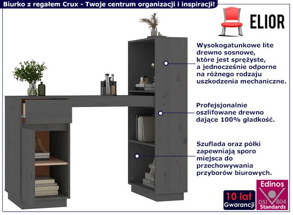 Szare narożne biurko z regałem E1-H45
