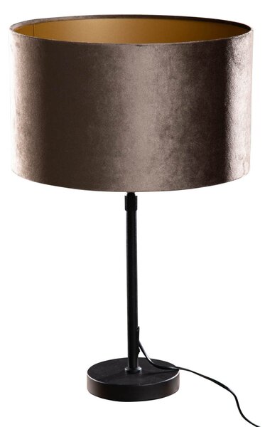 Lampa stołowa czarna z aksamitnym brązowym abażurem 35 cm - Parte
