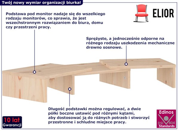 Regulowana półka na biurko z drewna sosnowego W8-S69