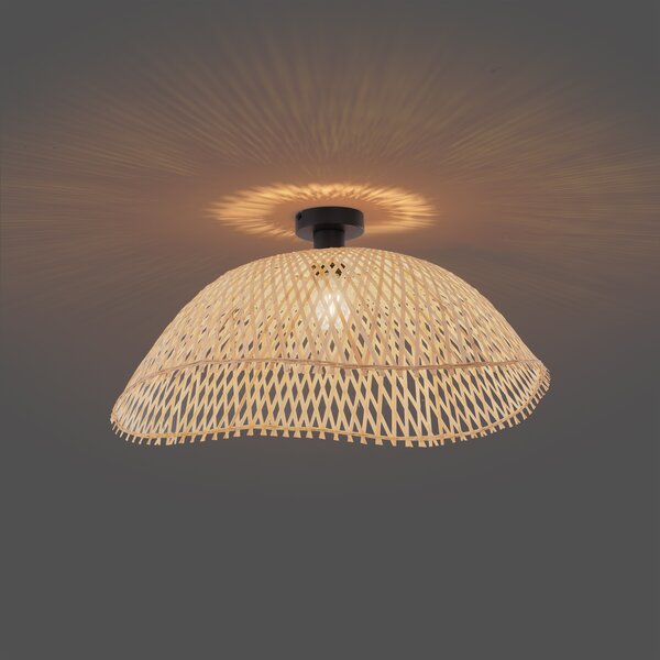 Lampa sufitowa w stylu art deco, czarna z naturalnym bambusem, 60 cm - Alka