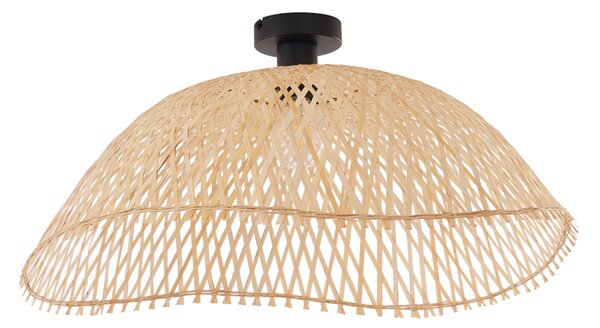 Lampa sufitowa w stylu art deco, czarna z naturalnym bambusem, 60 cm - Alka
