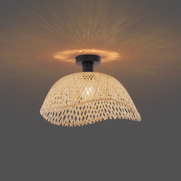 Lampa sufitowa w stylu art deco, czarna z naturalnym bambusem, 40 cm - Alka