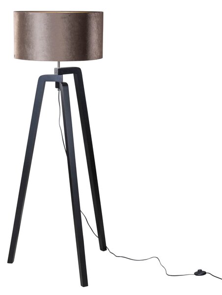 Lampa podłogowa czarna z brązowym aksamitnym abażurem 50 cm - Puros