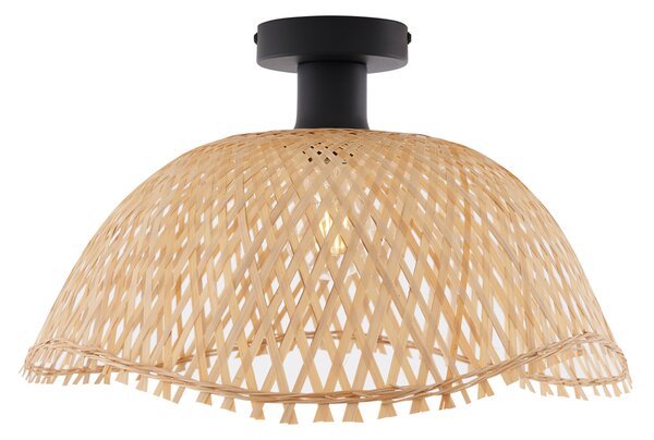 Lampa sufitowa w stylu art deco, czarna z naturalnym bambusem, 40 cm - Alka