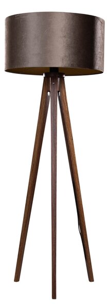 Lampa podłogowa Tripod z drewna orzechowego z brązowym aksamitnym abażurem 50 cm - Tripod Classic