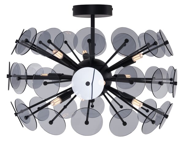 Lampa sufitowa w stylu art deco, czarna z dymionym szkłem - Atomic