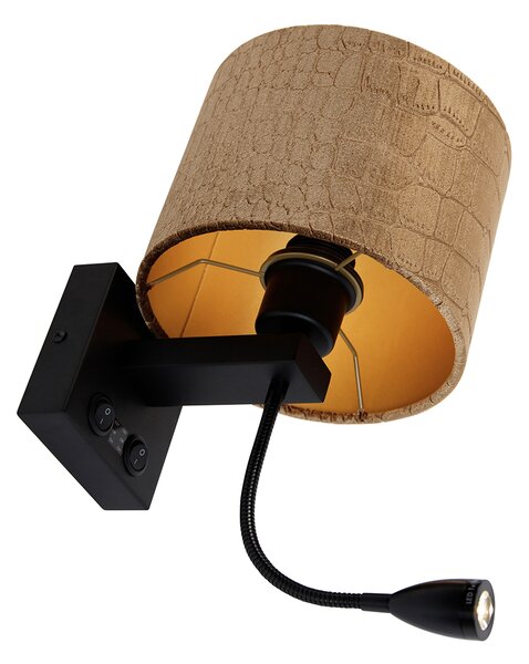 Lampa ścienna czarna z aksamitnym abażurem w designie krokodyla 18 cm - Brescia