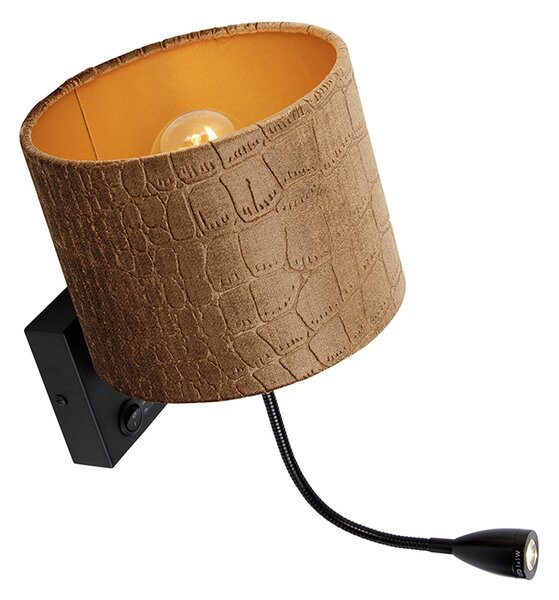 Lampa ścienna czarna z aksamitnym abażurem w designie krokodyla 18 cm - Brescia