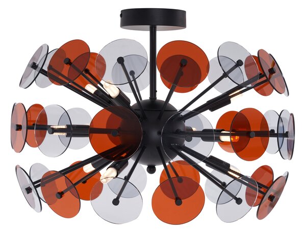 Lampa sufitowa w stylu art deco, czarna z bursztynowym i dymionym szkłem - Atomic