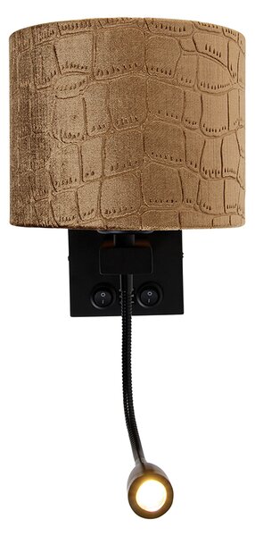 Lampa ścienna czarna z aksamitnym abażurem w designie krokodyla 18 cm - Brescia