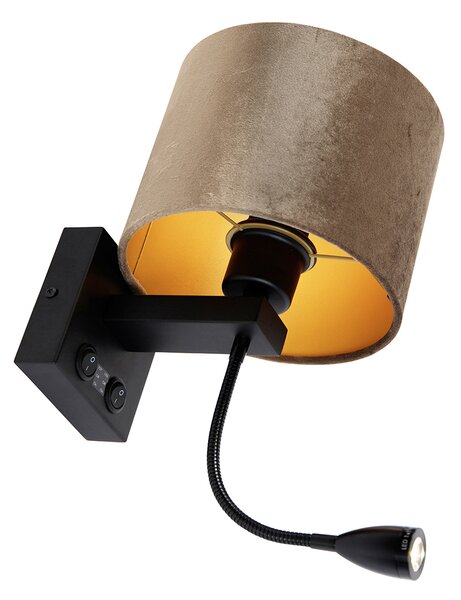 Lampa ścienna czarna z brązowym aksamitnym abażurem 18 cm - Brescia