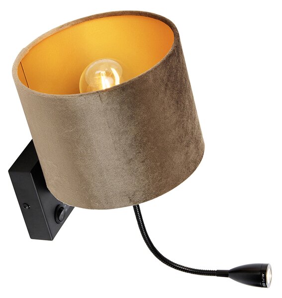 Lampa ścienna czarna z brązowym aksamitnym abażurem 18 cm - Brescia