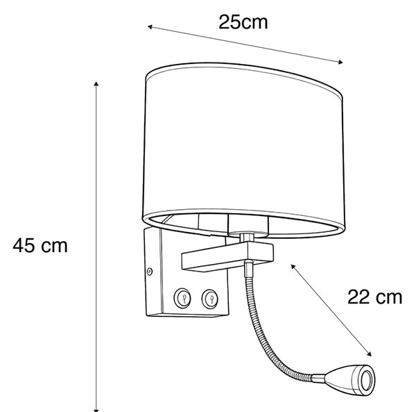 Lampa ścienna ze stali z owalnym aksamitnym abażurem, czarna, 25 cm - Brescia Combi