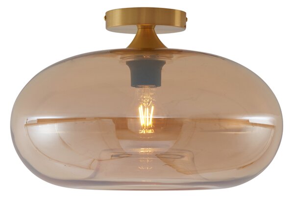 Art Deco Lampa Sufitowa Mosiężna z Bursztynowym Szkłem 40cm - Busa