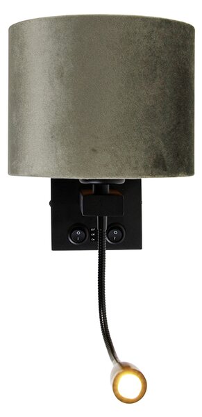 Lampa ścienna czarna z zielonym aksamitnym abażurem 18 cm - Brescia