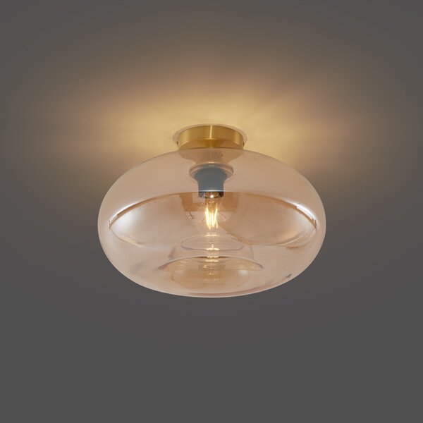 Art Deco Lampa Sufitowa Mosiężna z Bursztynowym Szkłem 40cm - Busa