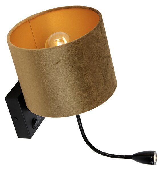 Lampa ścienna czarna z aksamitnym abażurem w kolorze brązu 18 cm - Brescia