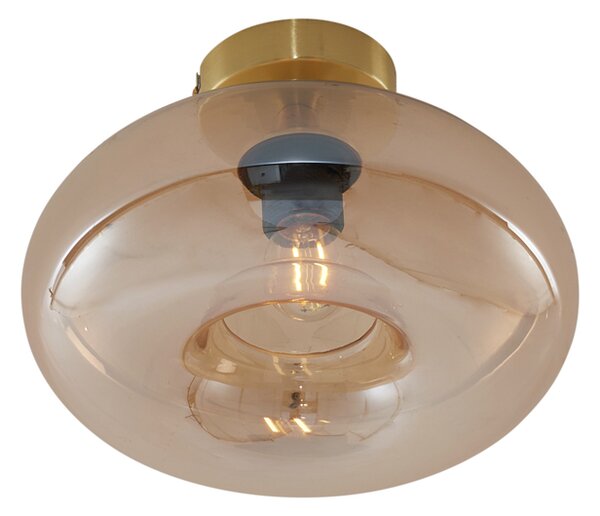 Art Deco Lampa Sufitowa Mosiężna z Bursztynowym Szkłem - Busa