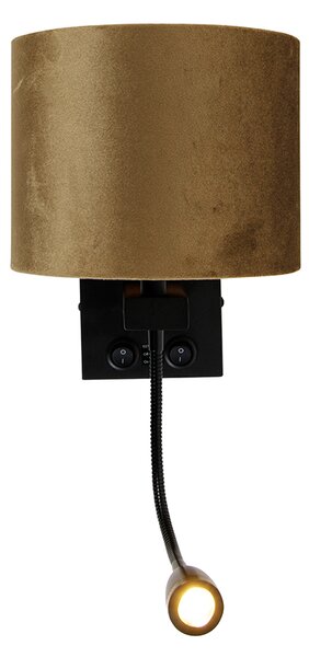 Lampa ścienna czarna z aksamitnym abażurem w kolorze brązu 18 cm - Brescia