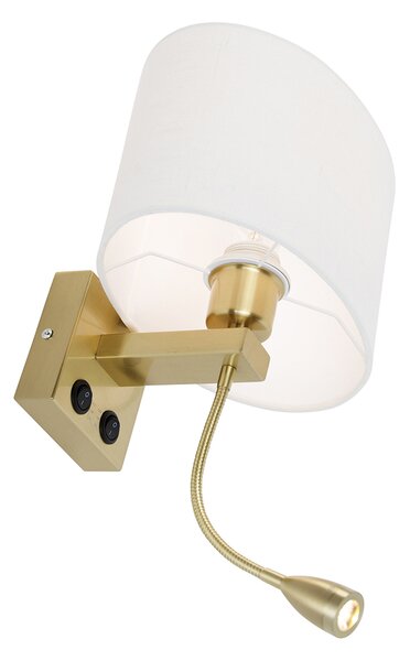Lampa ścienna mosiężna z owalnym abażurem lnianym, białym, 25 cm - Brescia Combi