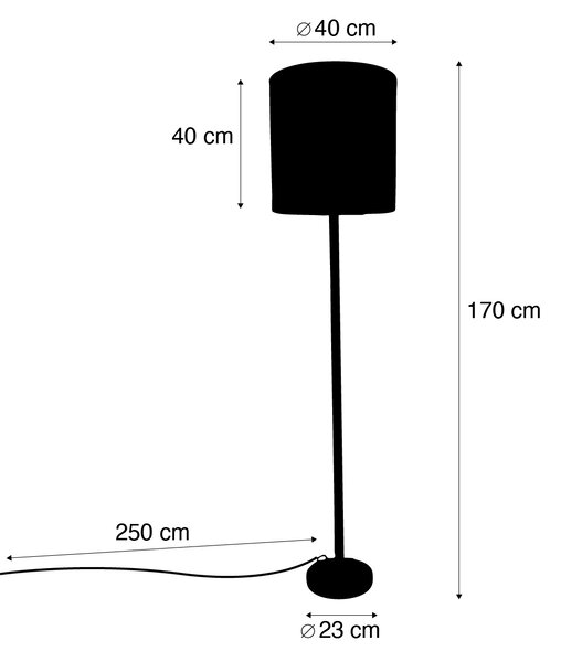 Drewniana lampa podłogowa z aksamitnym abażurem w kolorze taupe 40 cm - Mels