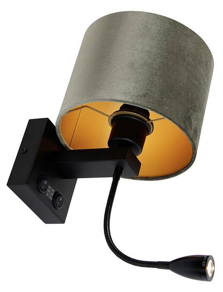 Lampa ścienna czarna z zielonym aksamitnym abażurem 18 cm - Brescia