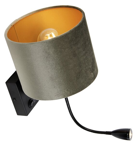 Lampa ścienna czarna z zielonym aksamitnym abażurem 18 cm - Brescia