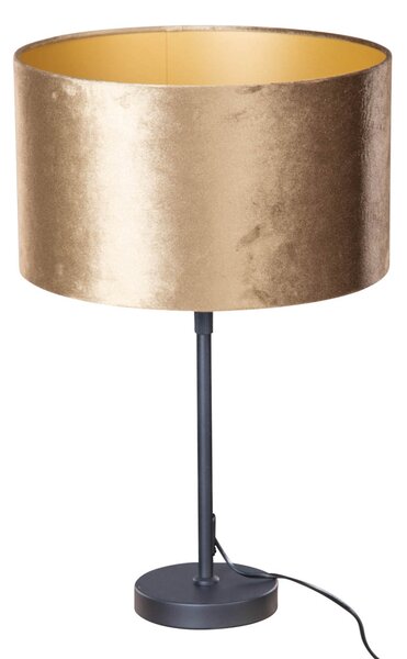 Lampa stołowa czarna z aksamitnym abażurem w kolorze brązu 35cm - Parte