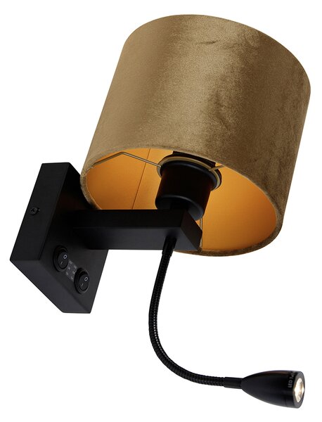 Lampa ścienna czarna z aksamitnym abażurem w kolorze brązu 18 cm - Brescia