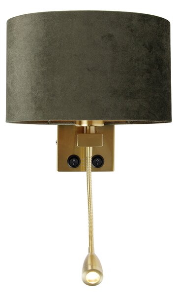 Lampa ścienna mosiężna z owalnym aksamitnym abażurem zielonym 25cm - Brescia Combi
