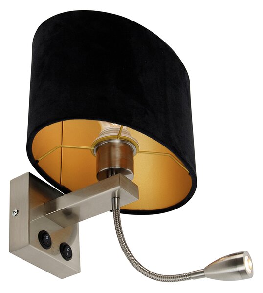 Lampa ścienna ze stali z owalnym aksamitnym abażurem, czarna, 25 cm - Brescia Combi