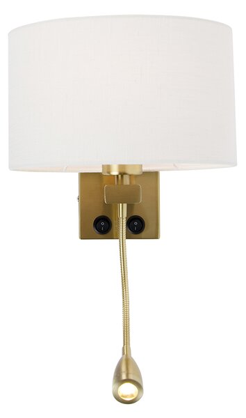 Lampa ścienna mosiężna z owalnym abażurem lnianym, białym, 25 cm - Brescia Combi