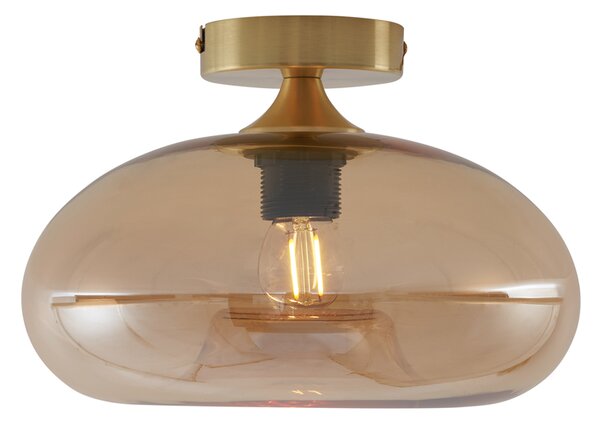 Art Deco Lampa Sufitowa Mosiężna z Bursztynowym Szkłem - Busa