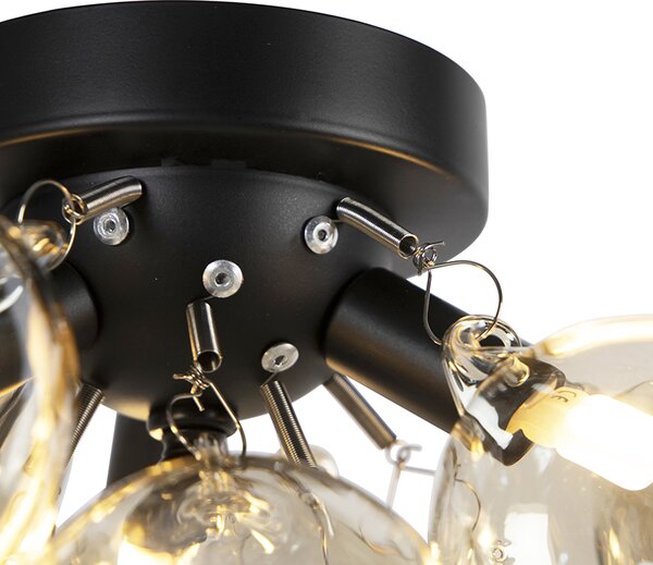 Inteligentna lampa sufitowa czarna z bursztynowym szkłem 3-źródła światła z Zigbee G9 - Uvas