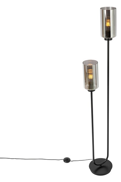 Inteligentna lampa podłogowa czarna z przydymionym szkłem, 2-źródłowa, z 2 Wifi ST64 - Laura