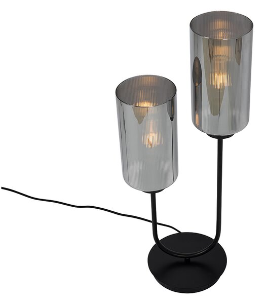Inteligentna lampa stołowa czarna z przydymionym szkłem 2-źródłowa, w tym 2 Wifi ST64 - Laura