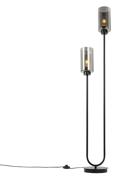 Inteligentna lampa podłogowa czarna z przydymionym szkłem, 2-źródłowa, z 2 Wifi ST64 - Laura