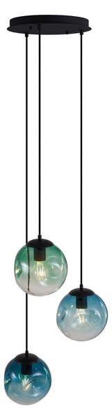 Lampa wisząca w stylu Art Deco czarna z niebieskim i zielonym szkłem 3-źródła światła - Douglass